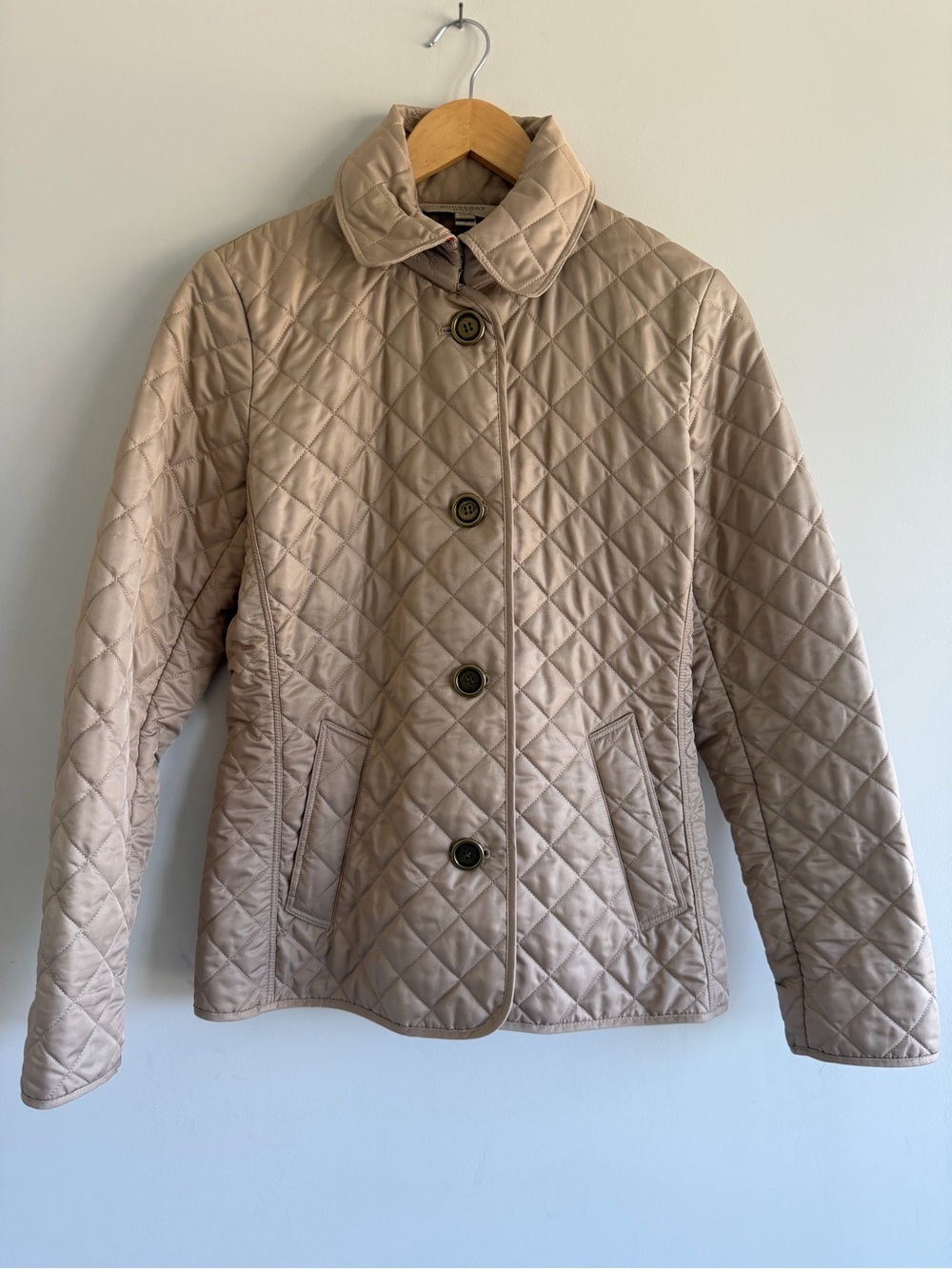 Burberry Brit Quilted Jacket Womens Small Beige Check Lined Designer